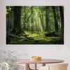 2D Magical Sunbeam Forest Tapestry, Fresh Mossy Green Trees Wall Hanging, Aesthetic Nature Decor