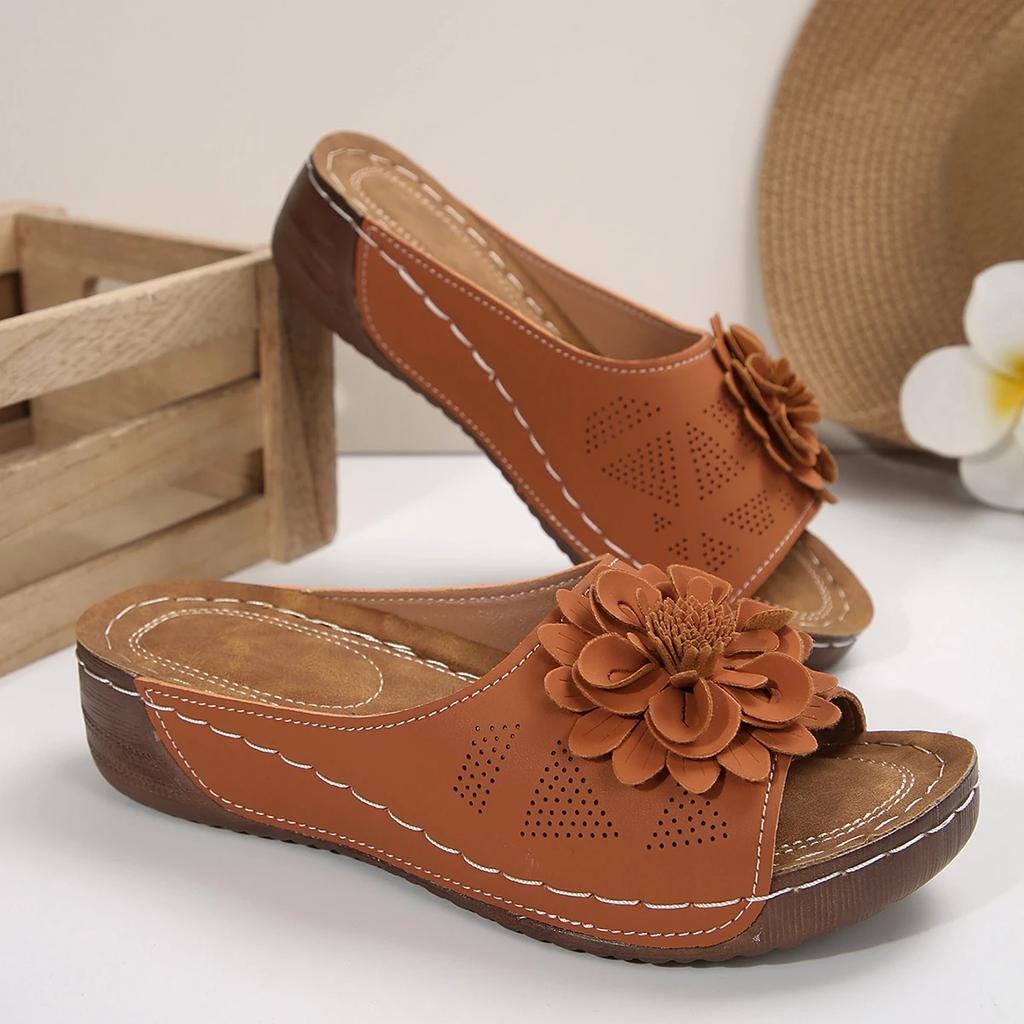 Fashion Women Slippers Summer Casual Peep Toe Comfortable Shoes Woven Flower Wedge Sandals Outdoor Sports Beach Slippers Slides Women