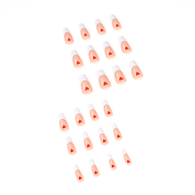 Wearing Nail Finished Nail Patch French Nail Art Peach Heart Nail Patch Press on nails Nail Patch