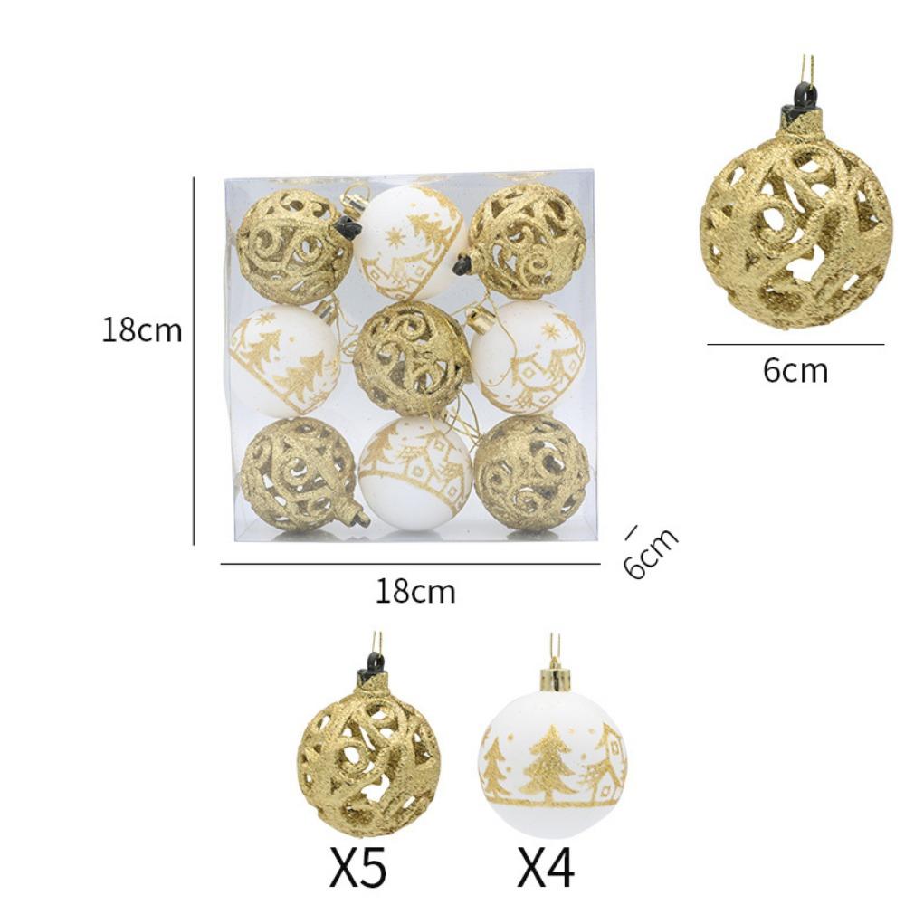 9Pcs 6cm Christmas Ball Set Plastic Hollow Out Christmas Tree Pendant Reusable Decorative Hanging Pendants for Home