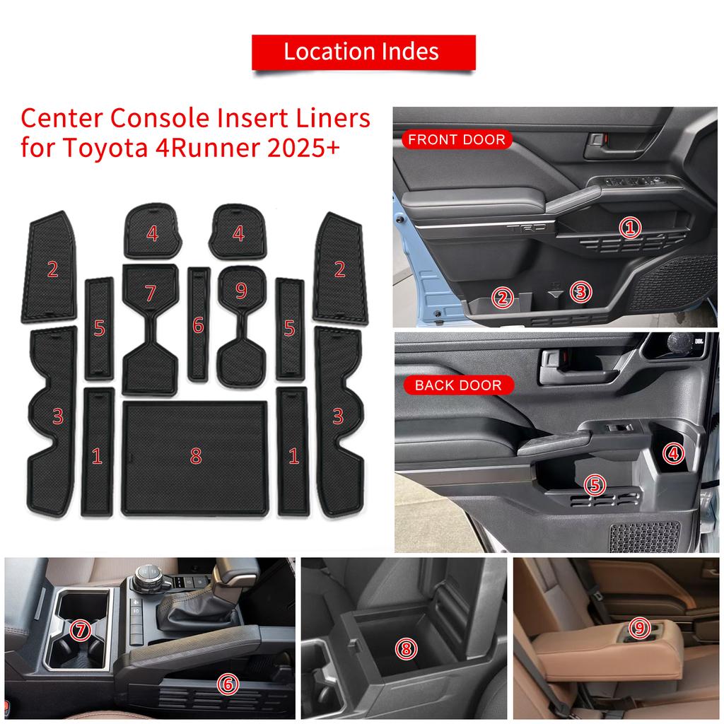 LUCKEASY for Toyota 4Runner 2026 2025 Anti-Slip Gate Slot Mat PVC Center Console Liners Rubber Door Groove Pad Non-slip Mats