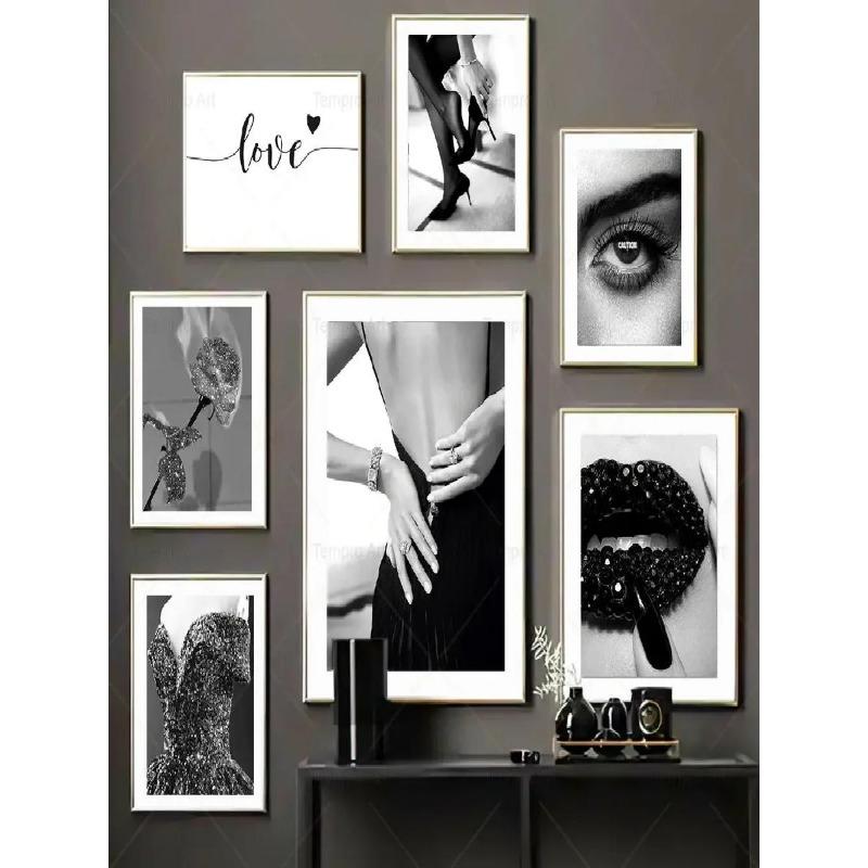 Contemporary Glam Wall Art Fashionable High Heels  Glittering Eyes Woman Canvas Print for Living Room  Bedroom Decor
