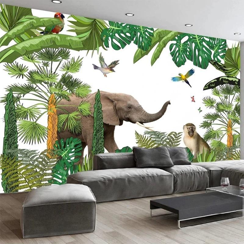 Wallpaper Retro Plant Elephant Animal Decoration Background Wall Mural Living Room Tv Sofa Mural