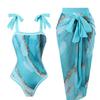 2026 European American Slim-Fit Strappy One-Piece Swimsuit with Mesh Skirt 2-Piece Set