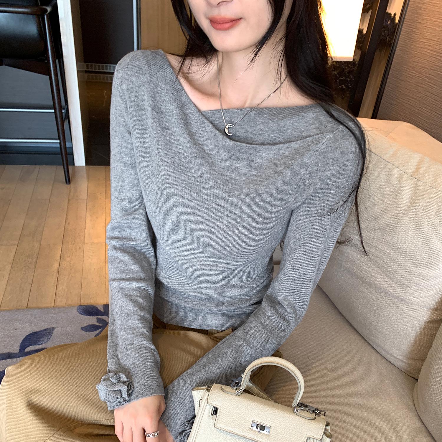 

Women s European Style Unique Swing Collar Knit Top - Spring/Autumn 2026 New Arrival Niche Design Large хизер серый