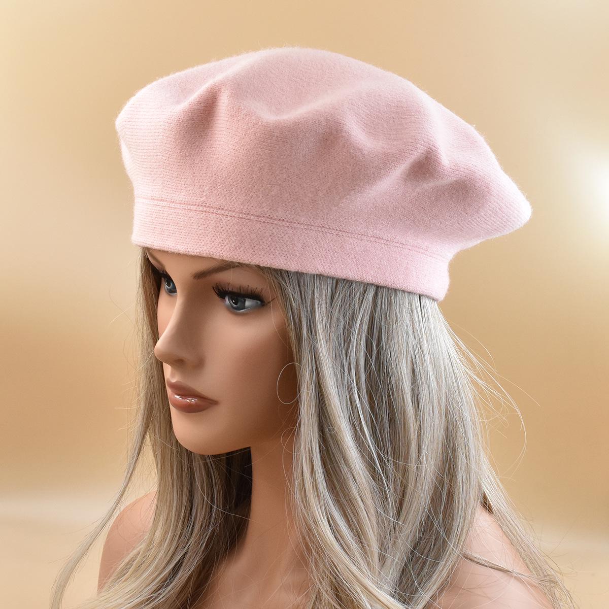 

Women s High-End Knitted Wool Beret - Stretchy, Solid Color, Warm French Winter Hat One Size (54-60cm) Elastic