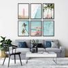6Pcs Surf Canvas Wall Art Summer Beach Posters Tropical Ocean Coastal Wall Decor Palm Tree Surfboard Seascape Painting Prints Nautical Pictures Gift