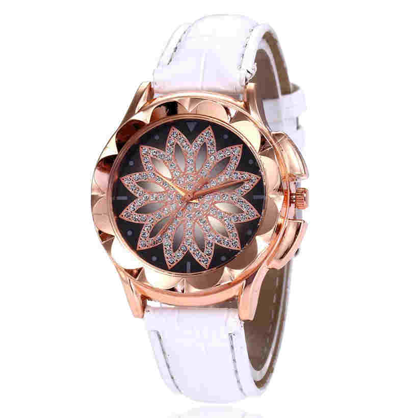 Creative Rose Gold Ladies Quartz Watch Casual Simple Leather Strap Women Wrist Watch