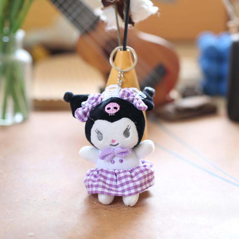 Adorable Cute Kuromi Plush Toy Keychain Soft Short Plush Cat Stuffed Figure Kuromi