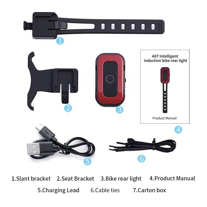 NATFIRE A07 Smart Bike Tail Light Brake Sensing Rear Lights Auto on off USB C Rechargeable Safety Warning Cycling Lights A07