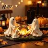 Resin Ornament for Fireplace Ghost Roasted Marshmallows LED Ornament, Durable Cute Halloween Desktop Festive Room Interior Accessory Craft, Decorative