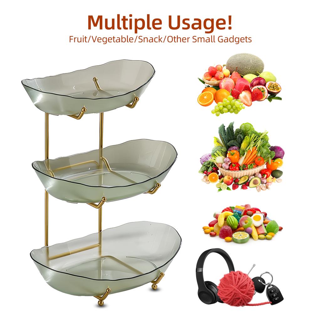 Fruit Bowl for Kitchen Counter 3 Tier Acrylic Fruit Basket with Serving Bowls and Metal Stand