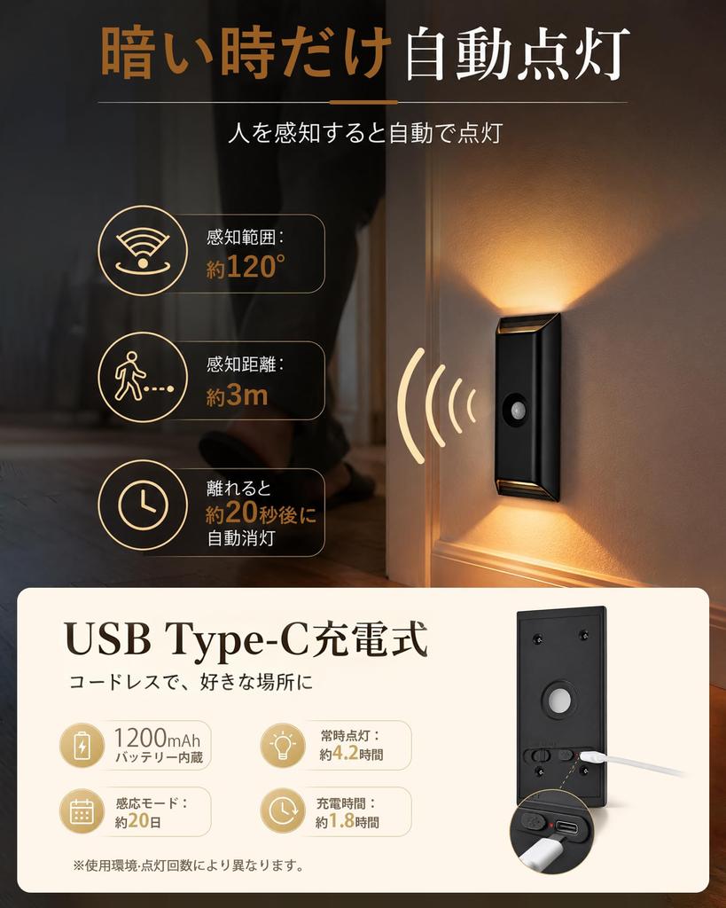 Mirela Sensor Lights for Indoor Use [Set of 2] Rechargeable Wall-Mounted Lights with Motion Sensor, UpDown Lighting, 3 Color Temperatures, Stepless