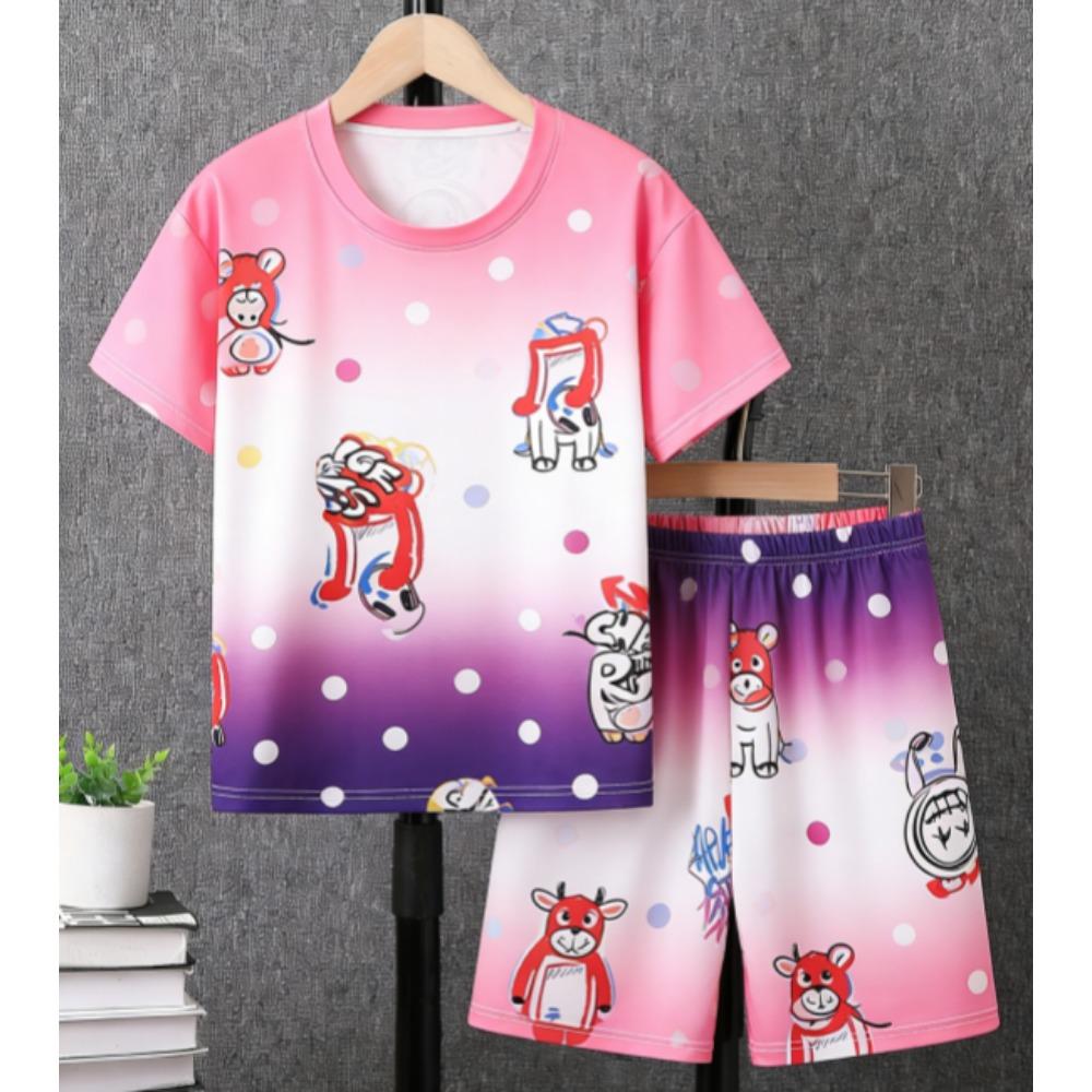 Fashion Letter Graffiti Printed Summer Kids T-shirt and Shorts 2 Piece Set Summer Casual Outfit for Boys and Girls Kids Clothing