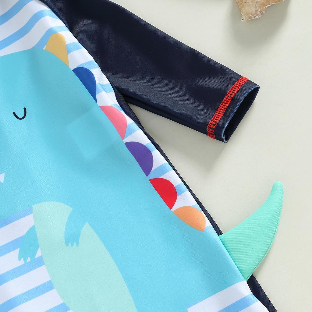 Kinder-Strampelanzug, Badeanzug, 1 Jahr, 2 Jahre, 3 Jahre, 4 Jahre, 5 Jahre, 6 Jahre, 3/4-Ärmel, Rundhalsausschnitt, Dinosaurier-Streifen-Druck, Sommer-Strand-Bademode für Mädchen und Jungen