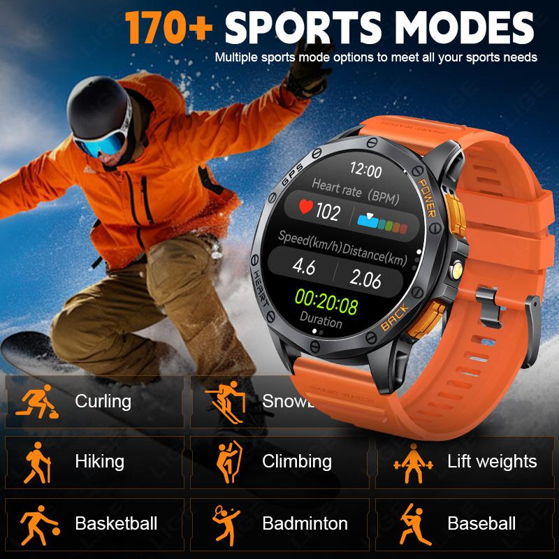 Outdoor GPS Smartwatch Herren Taschenlampe 1,43'' AMOLED Bildschirm Sportuhr 530mAh Großer Akku Kompass Höhenmesser Smartwatch