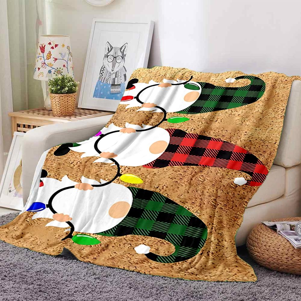 1Pc Christmas Gnome Trio Blanket Soft Throw Blanket For Home Bedroom Bed Sofa Travel Office Solid Christmas Blanket