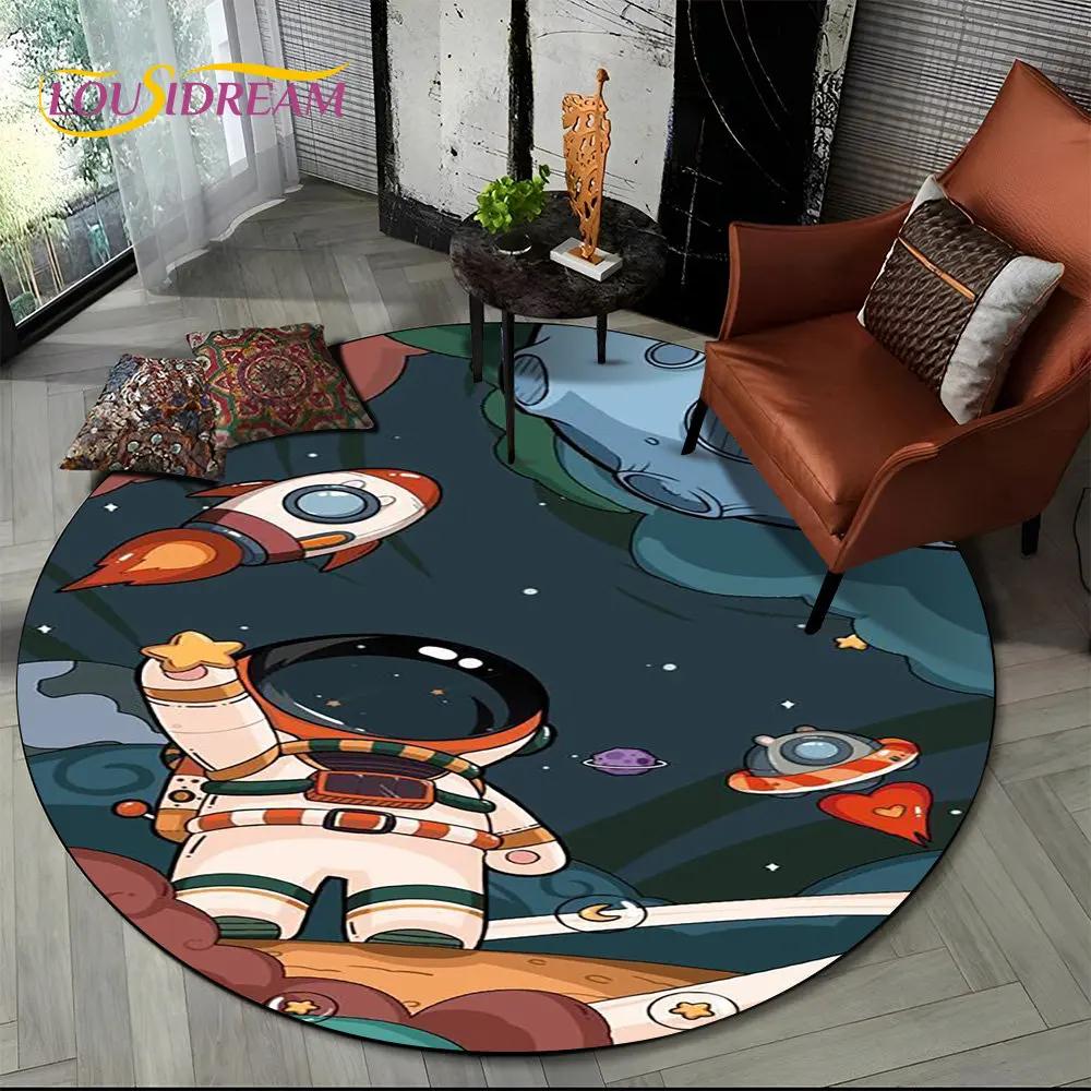 3D Astronaut Space Cartoon Round Area Rug,Carpet Rug for Living Room Children's Bedroom Sofa Playroom Decor,Non slip Floor Mat