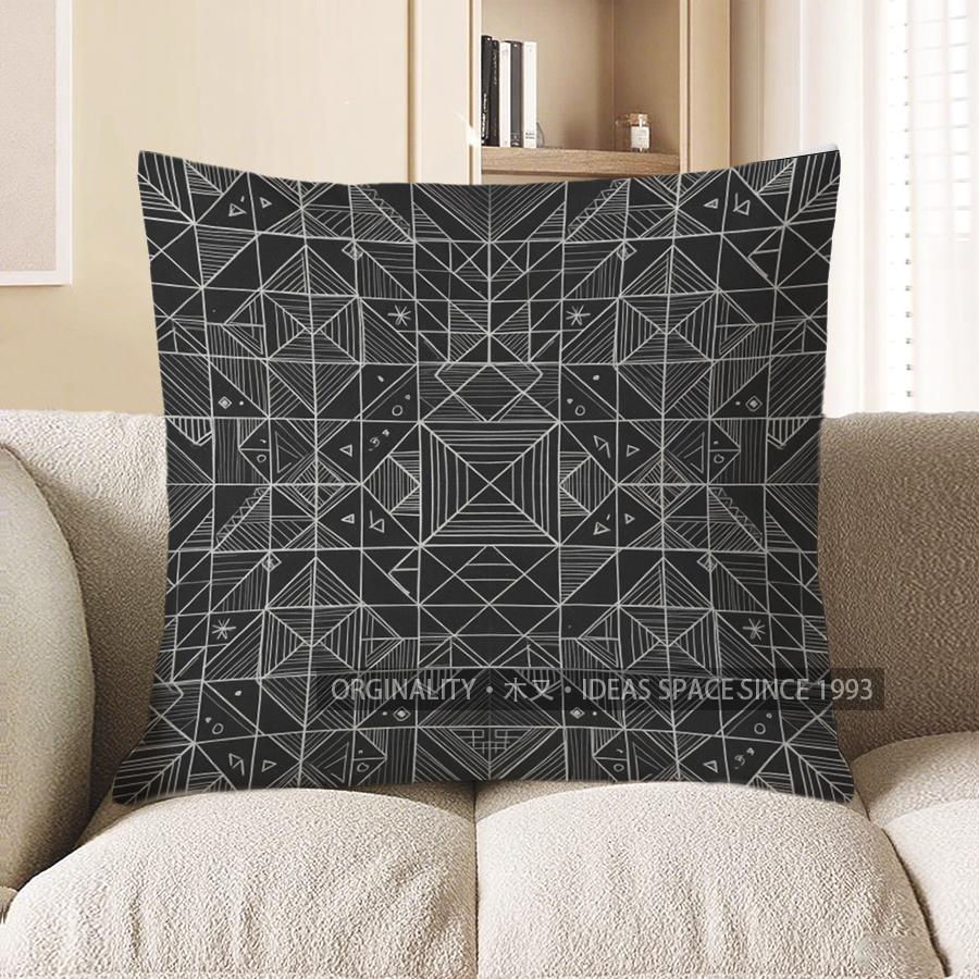 2D Geometric Pattern Black And White Pillow Covers Pattern Cushion Cover Suitable For Sofa Bedroom Car Pillow Cover