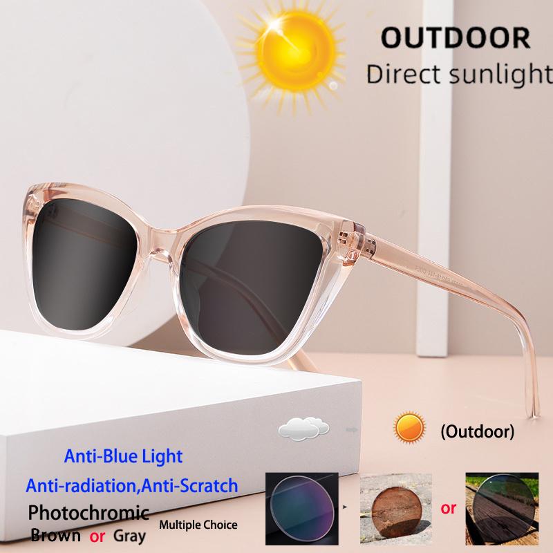 Fashion Luxury Brand Design Cat Eye Patchwork Color Frame Photochromic Anti Blue Ray Computer Women Reading Glasses +1 +2 +3 +4