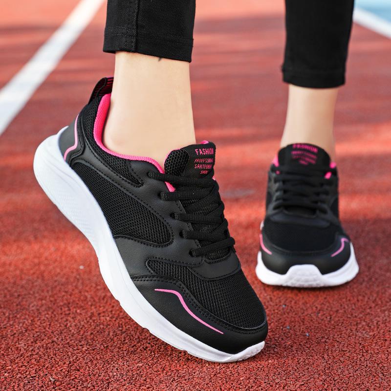 Damskie Czarne Siateczkowe Oddychające Buty do Biegania - Lekkie Wiosenno-Letnie Casualowe Sneakersy