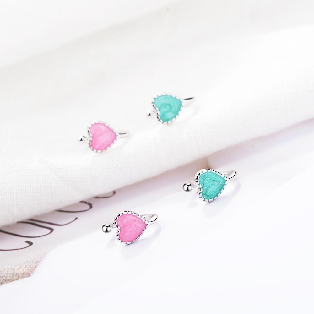 Todorova Pink Green Enamel Love Heart Clip On Earrings Without Piercing Women Earrings No Hole Ear Clip