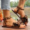 Fashion Fashion Leopard Print Flat Sandals for Women Summer 2025 Soft Comfort Beach Shoes Woman Elastic Band Roman Dress Sandalias Mujer