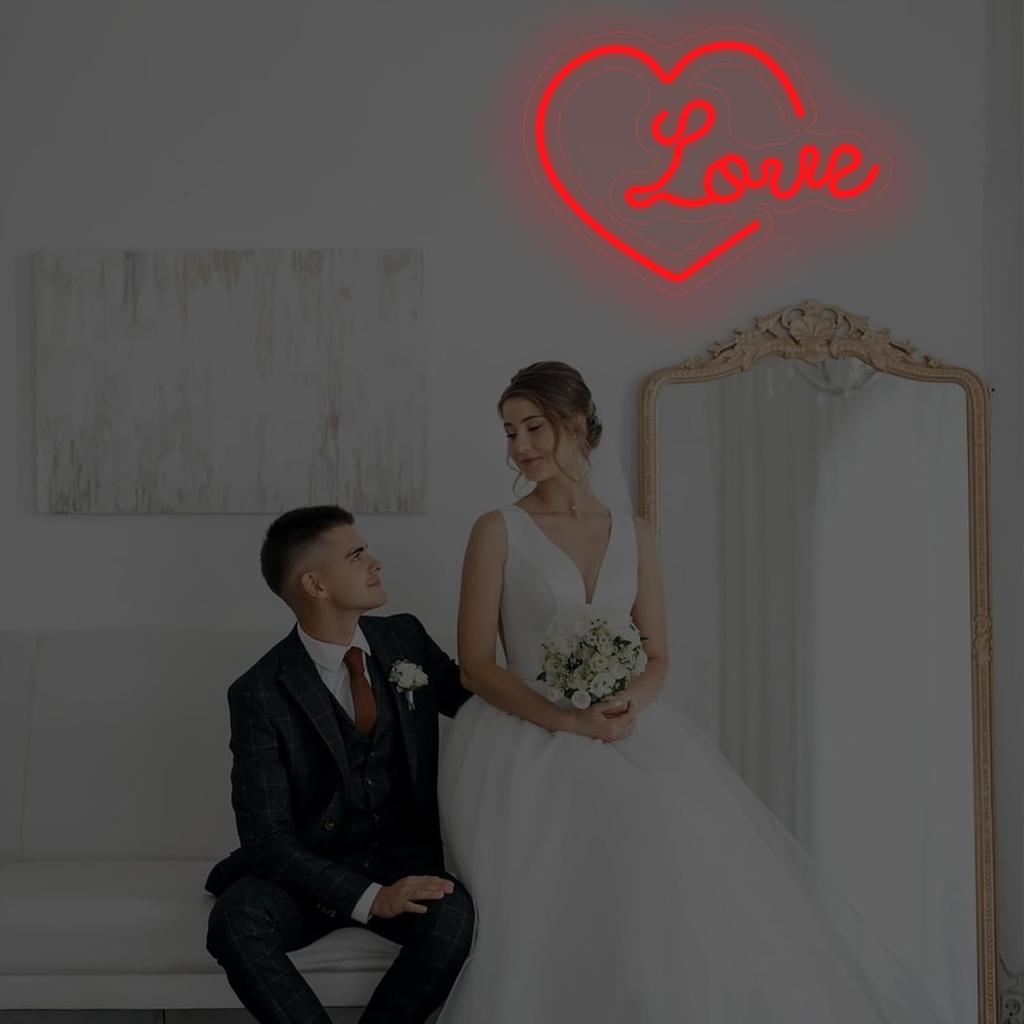 Heart Love Neon Sign, Valentines Day LED Light, USB Powered Dimmable LED Sign for Wall Decoration, Party, Wedding, Bedroom, Living Room, 15.7"x11.4"
