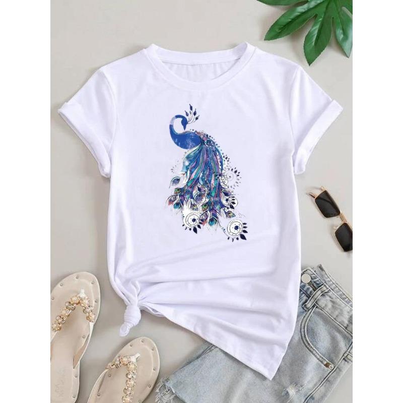 (European Size) Lovely Cute Women Letter Flower Tee Top Clothing Casual Short Sleeve T Shirt Fashion Print Lady Female Graphic T-shirts