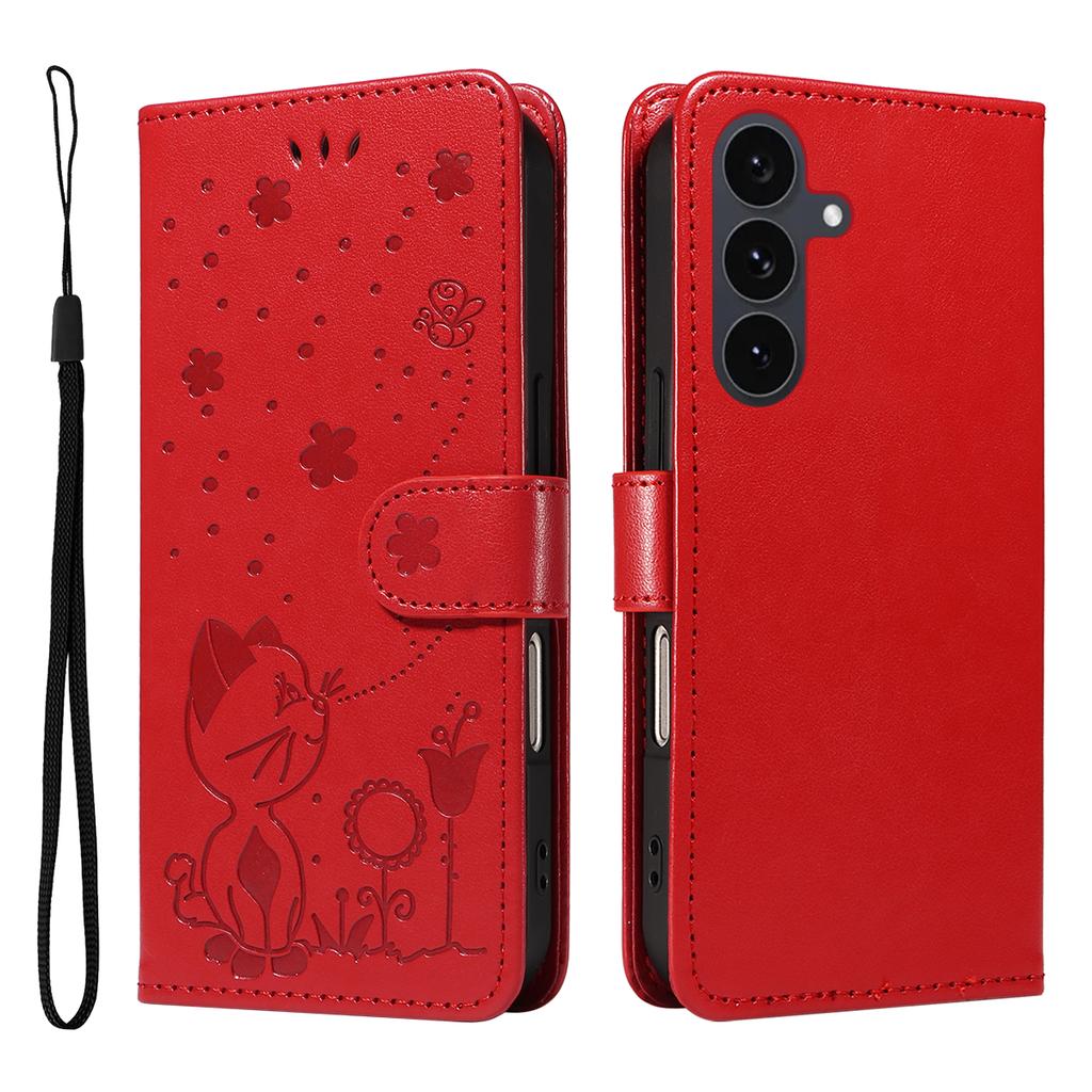 Für Samsung Galaxy S25 FE Leder Brieftasche Hülle Katze Biene Muster Handyhülle Ständer