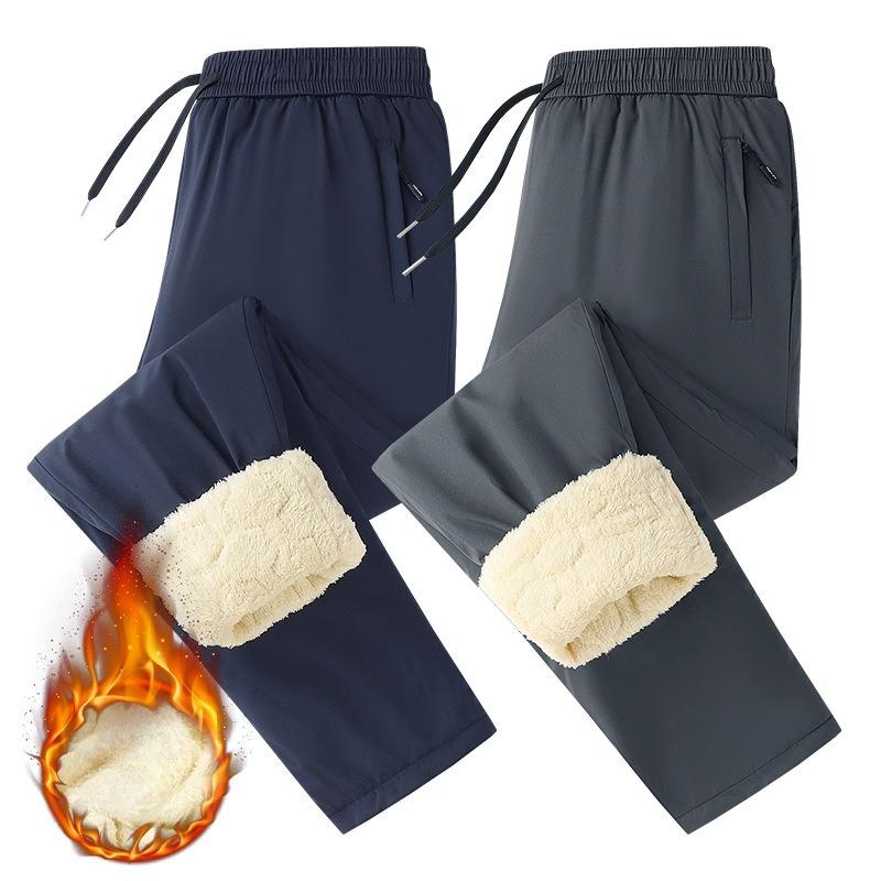 Men's Fleece-Lined Trousers with Thickened Cotton Lining Winter Thermal Outerwear Casual Trousers with Cuffed Legs Men's Sports Trousers