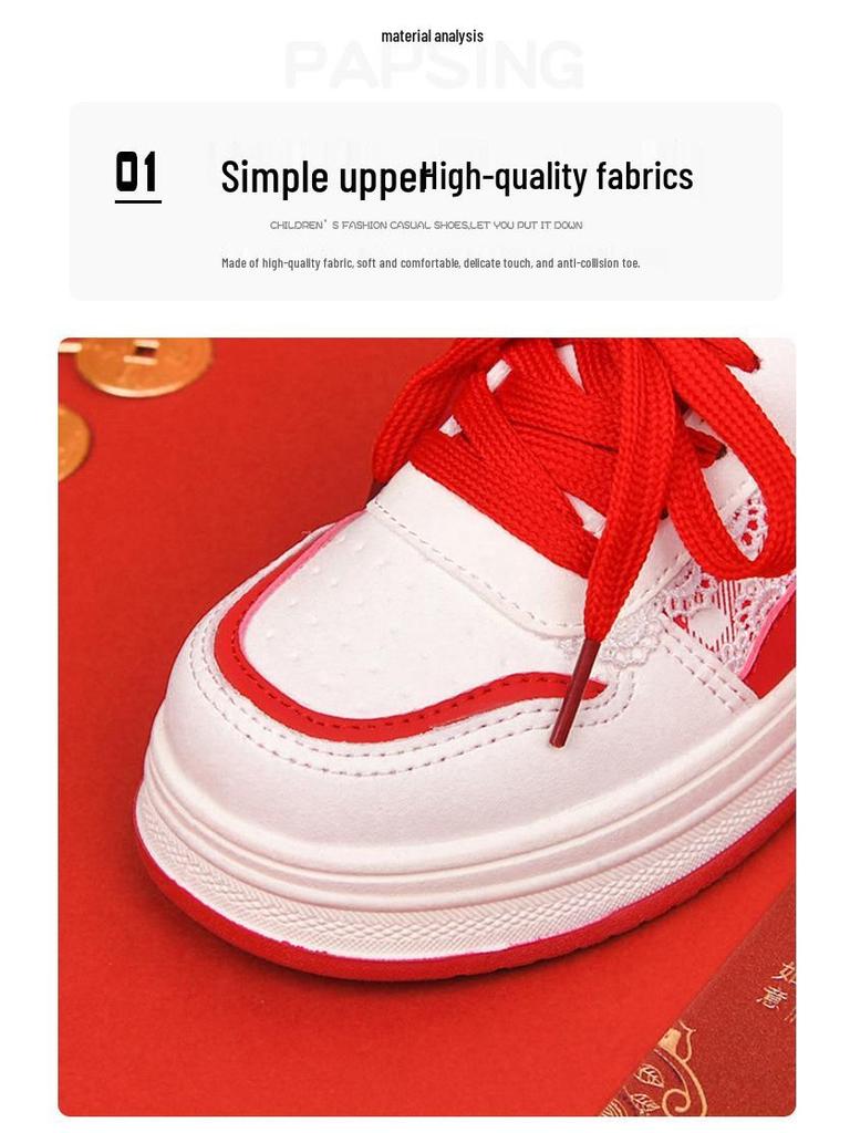 2025 Winter New Arrivals: Girls' Versatile Red Casual Sports Shoes for Middle and Big Kids