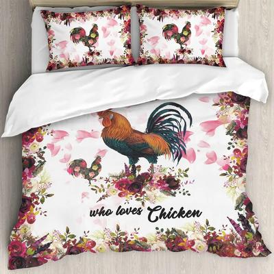 Just A Girl Who Loves Chicken Bedding Set Farm Rooster Hen Bed Duvet Cover,Floral Twin King Queen 2/3pcs Polyester Quilt Cover
