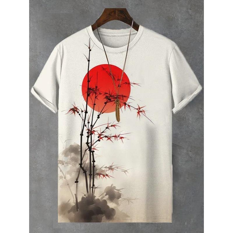 Herren Japanische Ukiyo-E Bedruckte T-Shirts Kurzarm Tees Tops 3D-Druck O-Ausschnitt Shirt Sommer Lässig Herrenbekleidung