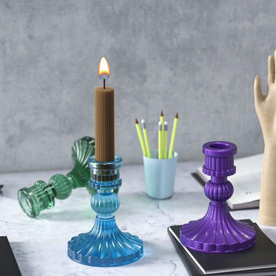 Svícen Forma z epoxidové pryskyřice Ručně vyráběný silikon Snadné uvolnění 3D Vintage Svícen Ornament Cement Sádrové formy Domácí potřeby