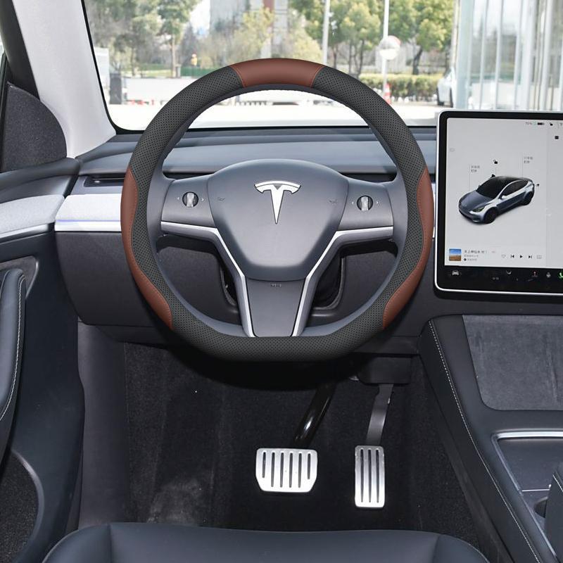 Tesla Model 3 Steering Wheel Cover: Non-slip, Odorless, No-Sew, 25 Models Compatibility, Interior Modification