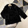 EMBA Lamb Short-Length Coat Jacket Real Fur Black Length 76cm Equivalent To Size M
