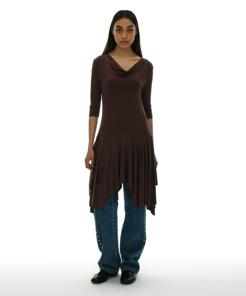 Partimento Woman Cowl Neck Asymmetrical Jersey Dress_Brown