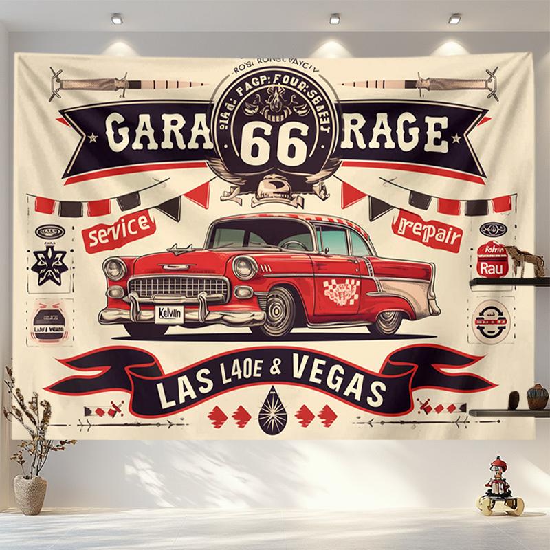 VIKAMA Vintage Car Tapestry Garage Decor Bedroom Living Room Dormitory Wall Hanging Home Room Decoration