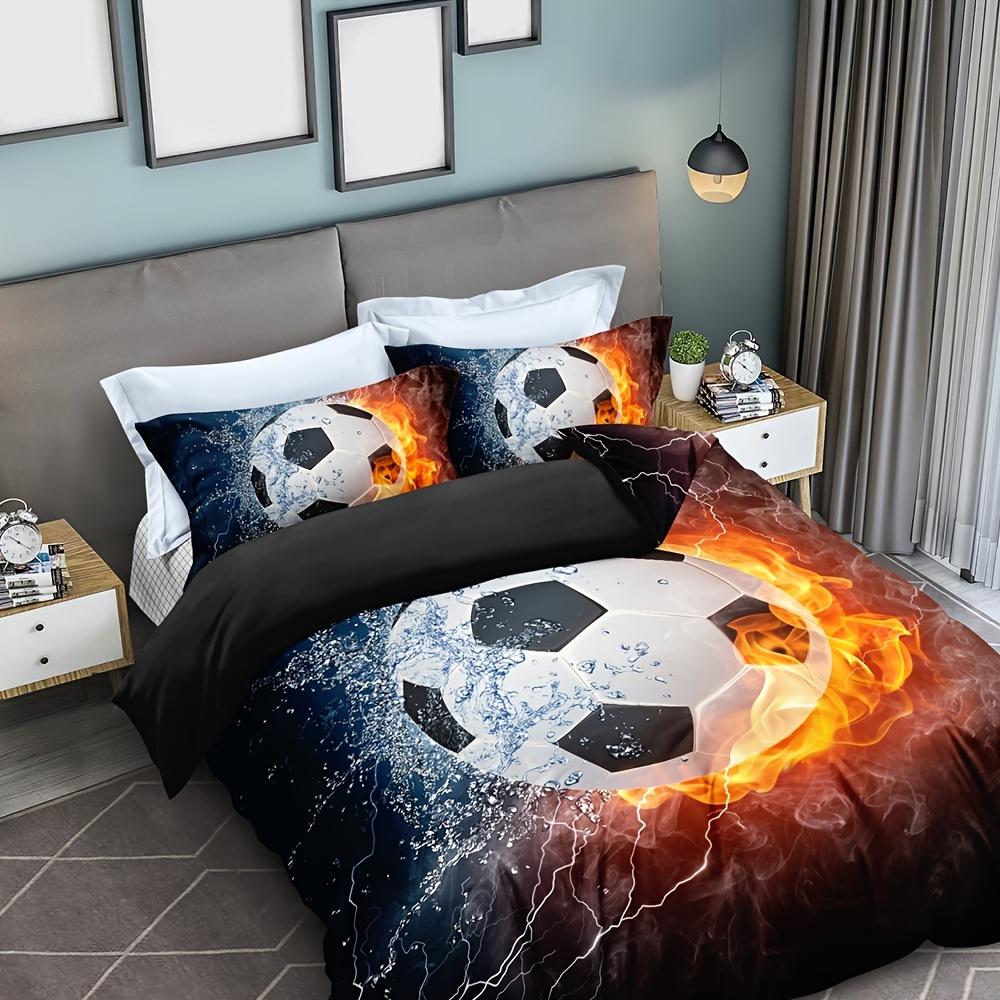 Duvet Cover Set, Water Fire Football Bedding Set Soft Duvet Cover For Bedroom Guest Room (1*Duvet Cover + 2*Pillow Shams)