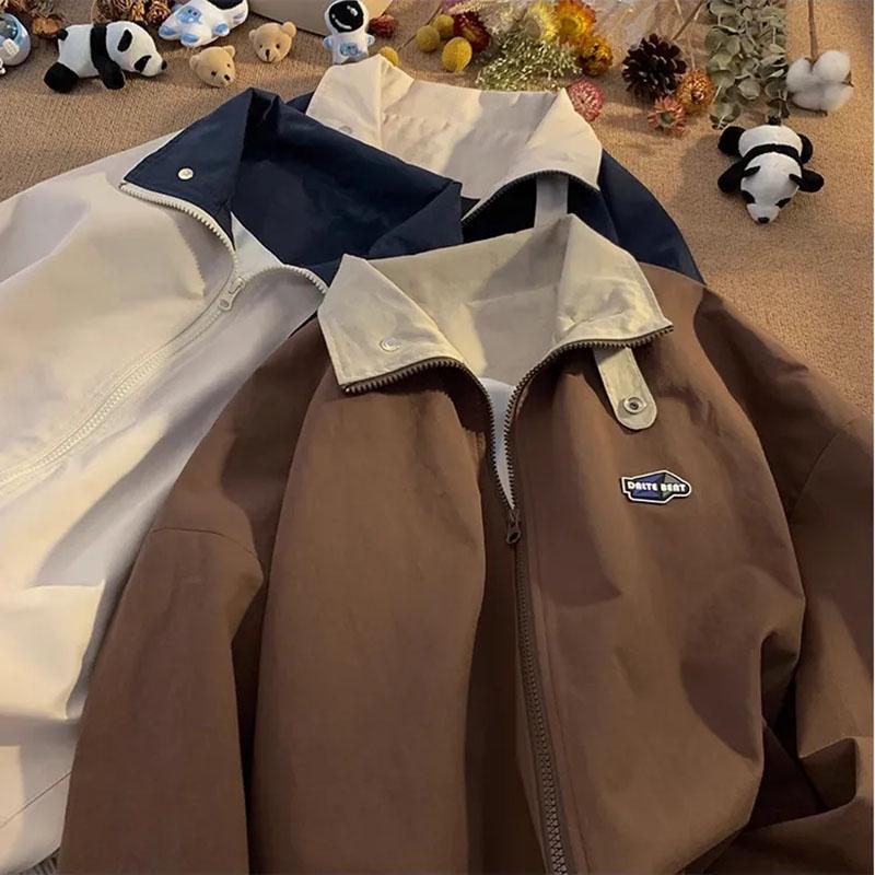 Autumn Vintage Oversized Jackets Women Streetwear Casual Windbreaker Korean Solid Lapel Zipper All-Match Coats