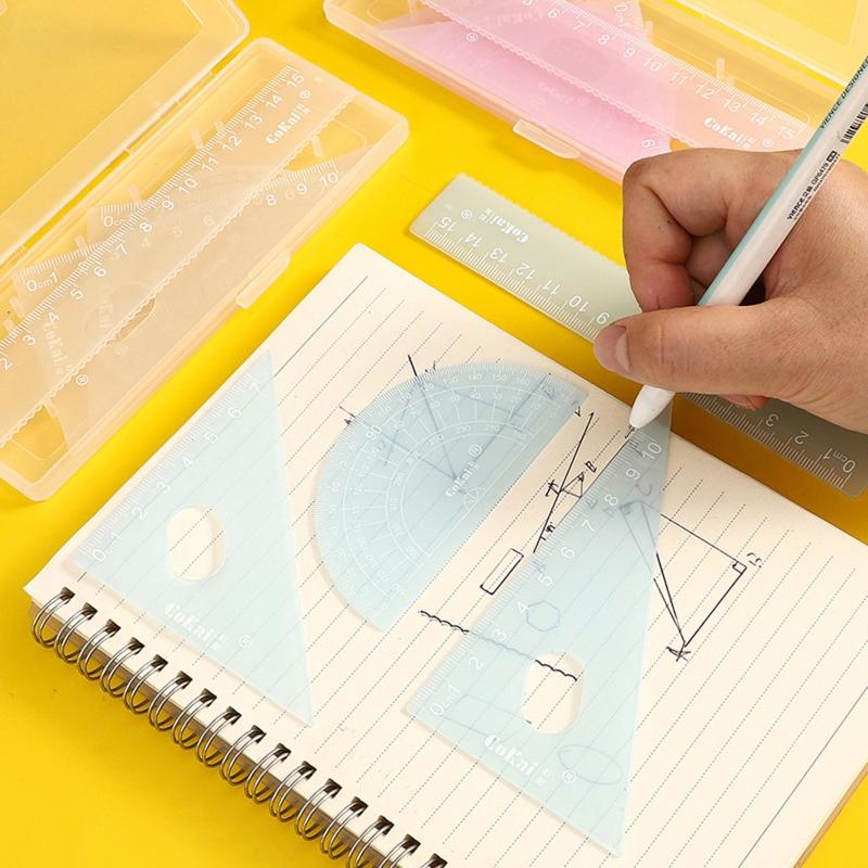 4 Set Math Geometry Tool Plastic Ruler Include Straight Ruler for Triangle Ruler Protractor Student School Office Statio