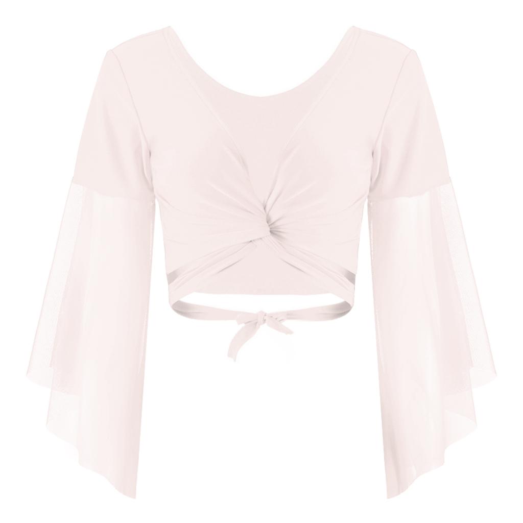 Women 3/4 Tulle Flared Sleeve Crop Top Dancewear Lace-up Indian Belly Dance Costume Tops