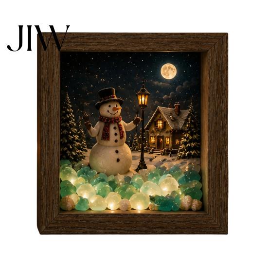 Winter Birthday Present Christmas Snowy Night Light Picture Frame, Vintage Wooden Frame 3D Mini Retro Wood Photo Landscape Lamp, Desktop Atmosphere