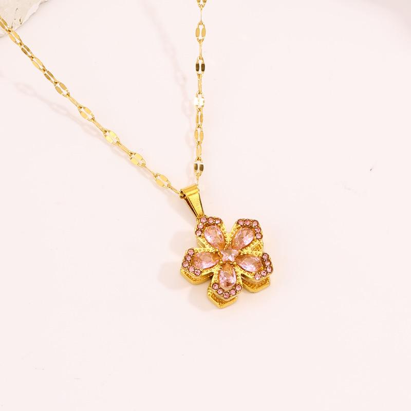 Necklace Light Luxury High Sense Niche Titanium Steel Necklace Trendy Brand Four-leaf Clover Rotatable Temperament Versatile Zircon Necklace Women