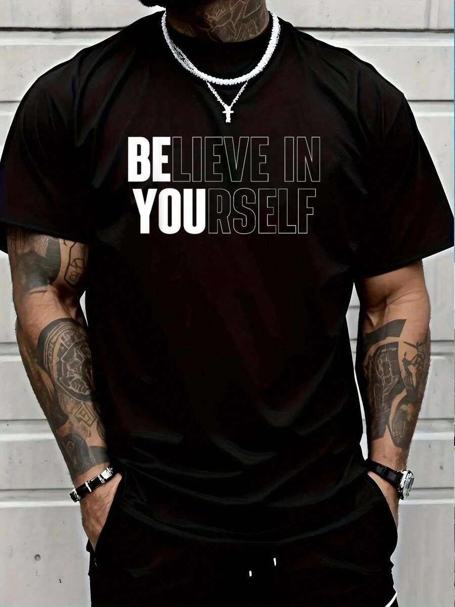 

Believe In Yourself Motivational Quote Inspiration Positive T-Shirt Print Crew Neck Unisex s T-Shirt For Summer S