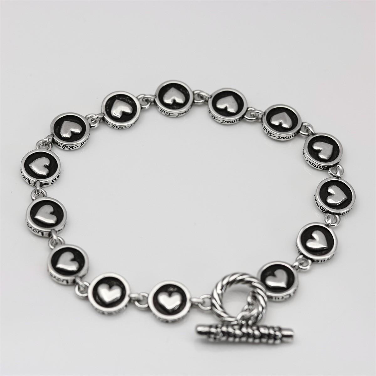 

Thai Silver Heart Graffiti Bracelet: Retro & Trendy Niche Style for Women & Couples 20cm Bracelet