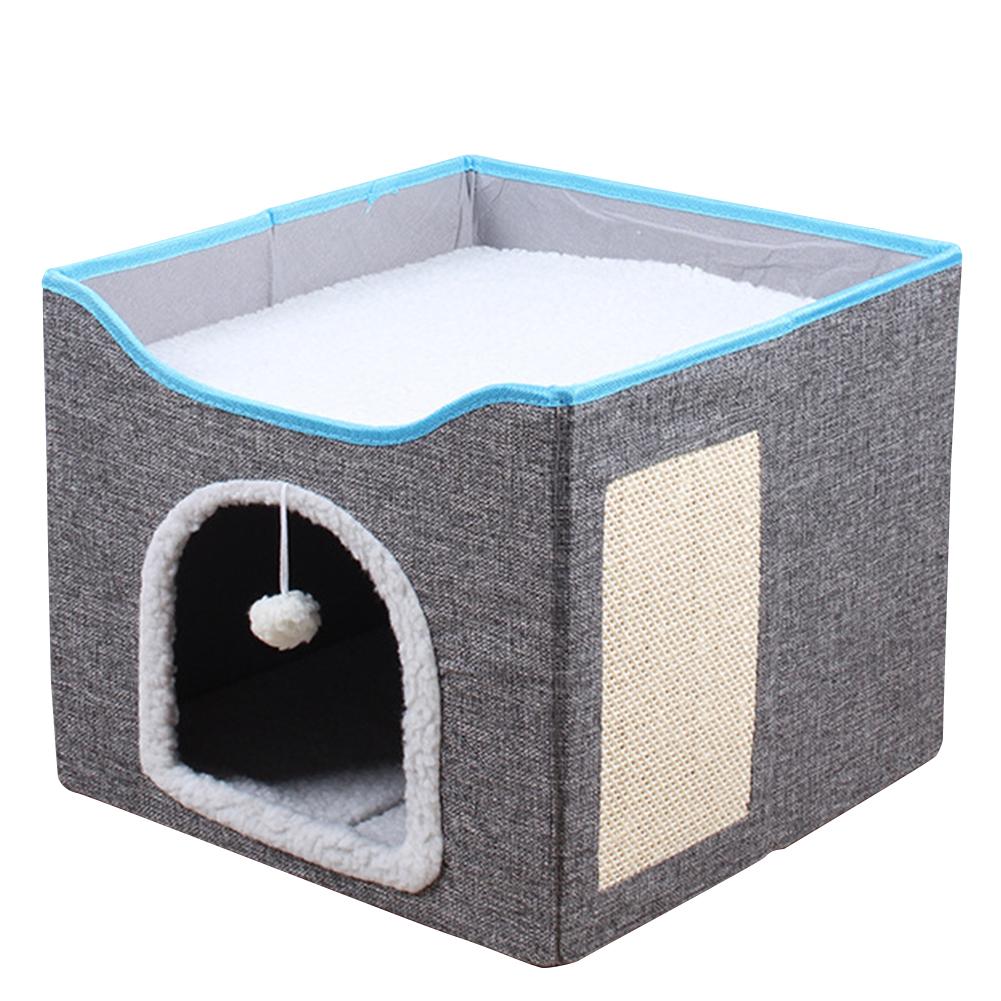 Cat Bed Cat Cube Cave with Fluffy Ball & Scratch Pad Pet Play House Large Kitten Sleeping Bed Comfortable for Indoor Cats