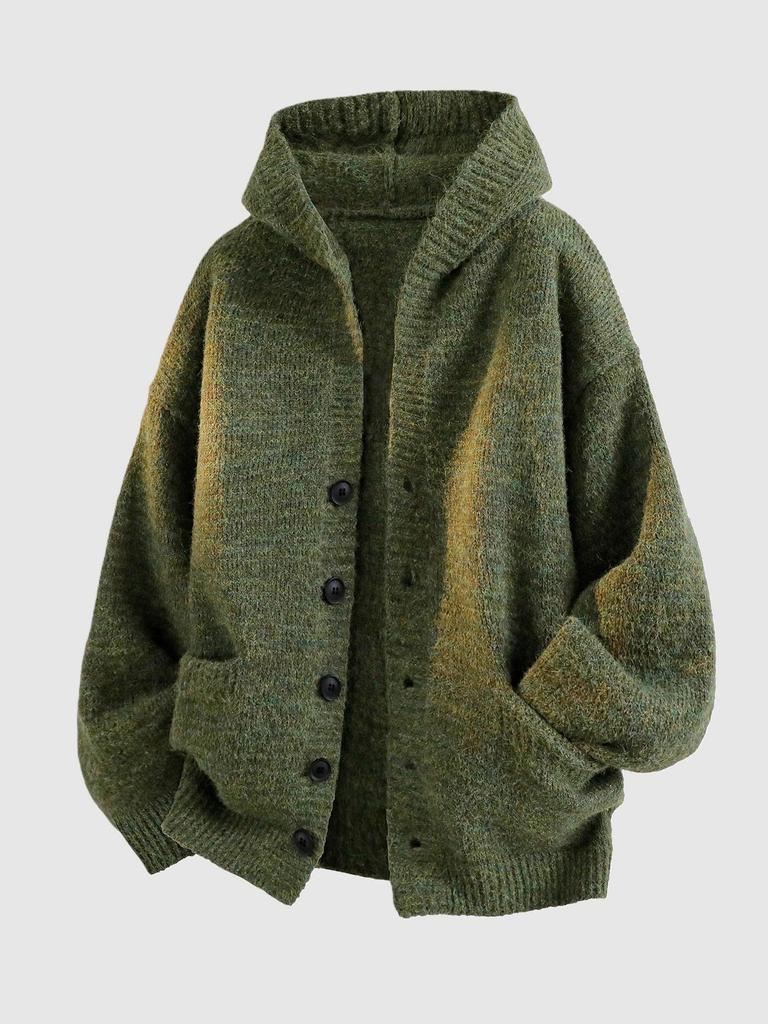 Men's Hooded Knit Cardigan - Heavyweight, Loose, Casual Style for Autumn/Winter
