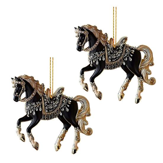 2 Pcs Horse Christmas Ornament Acrylic Sparkly Rhinestones Horse Hanging Decoration 2D Flat Christmas Tree Ornament for Horse Lovers